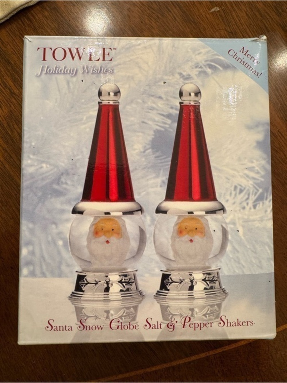 Towle Holiday Wishes Santa Snow Globe Salt & Pepper Shakers - Red & Silver